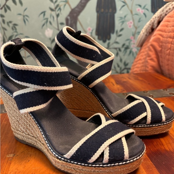 Tory Burch Platform Espadrille Stripe Strap Wedge Sandals - Picture 4 of 8